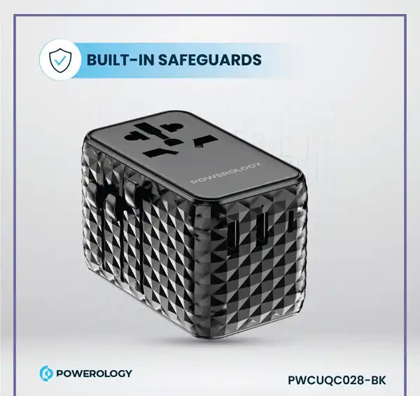 شارژر چند کاره با کابل جمع شونده پاورولوژی Powerology GaN Universal Charger Retractable PWCUQC028 (E)