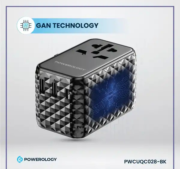 شارژر چند کاره با کابل جمع شونده پاورولوژی Powerology GaN Universal Charger Retractable PWCUQC028 (E)