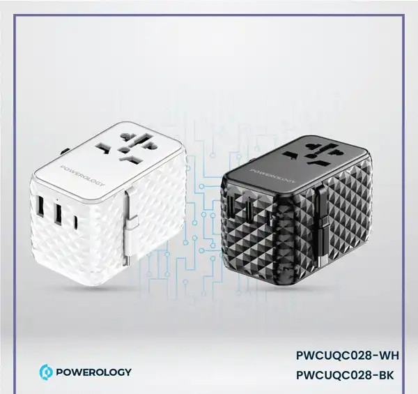 شارژر چند کاره با کابل جمع شونده پاورولوژی Powerology GaN Universal Charger Retractable PWCUQC028 (E)