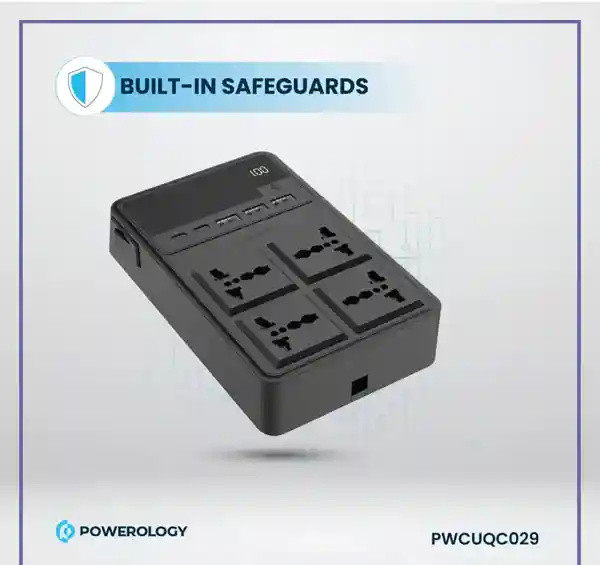 محافظ برق چندراهی برق 2500 وات به همراه کابل جمع شونده پاورولوژی Powerology Power Strip PWCUQC029 (E)