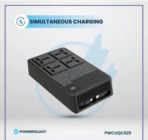 محافظ برق چندراهی برق 2500 وات به همراه کابل جمع شونده پاورولوژی Powerology Power Strip PWCUQC029 (E)
