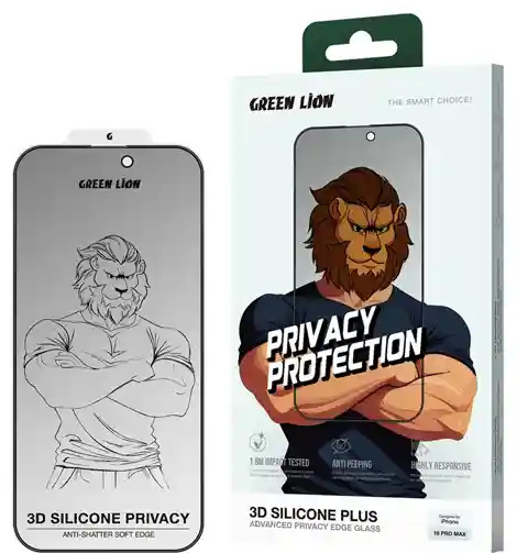 گلس حریم شخصی آیفون 16 پرو گرین لاین Green Lion 3D Silicone Plus Privacy iPhone 16 Pro (E)