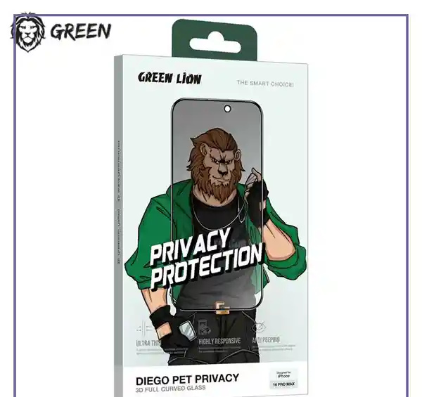 گلس حریم شخصی تمام صفحه گرین لاین آیفون Green Lion Diego Pet Privacy iPhone 15/16 (E)