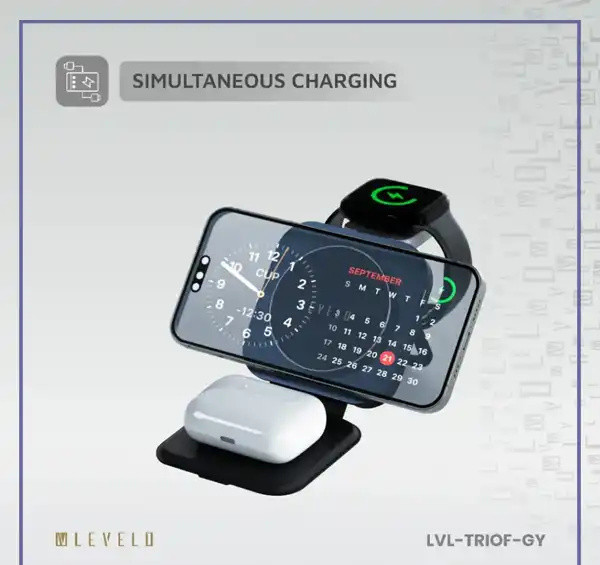 شارژر بیسیم 3 کاره لولو Levelo TrioFlow 3 In 1 Wireless Charger (E)