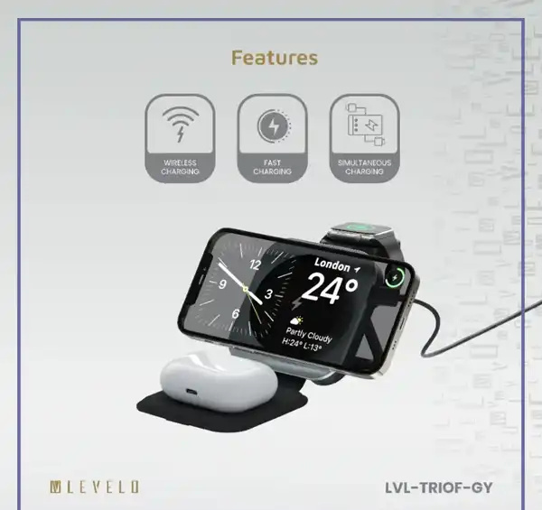 شارژر بیسیم 3 کاره لولو Levelo TrioFlow 3 In 1 Wireless Charger (E)