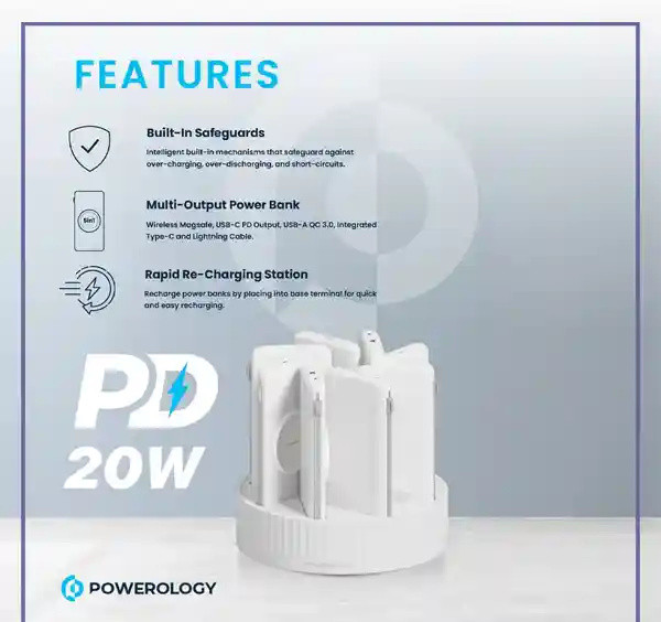 پاوربانک پاوراستیشن 8 در 1 پاورولوژی Powerology 10000mAh Power Bank Terminal PPBCHA2681BK (E)