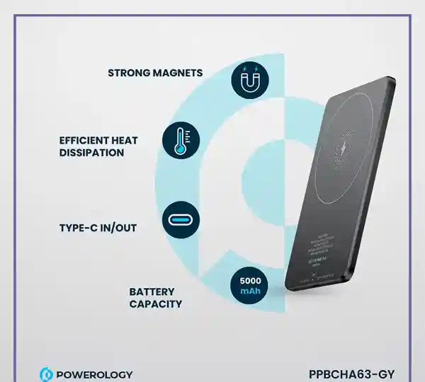 پاوربانک وایرلس 5000 پاورولوژی Powerology Ultra-Thin Magsafe Power Bank PPBCHA63 (E)
