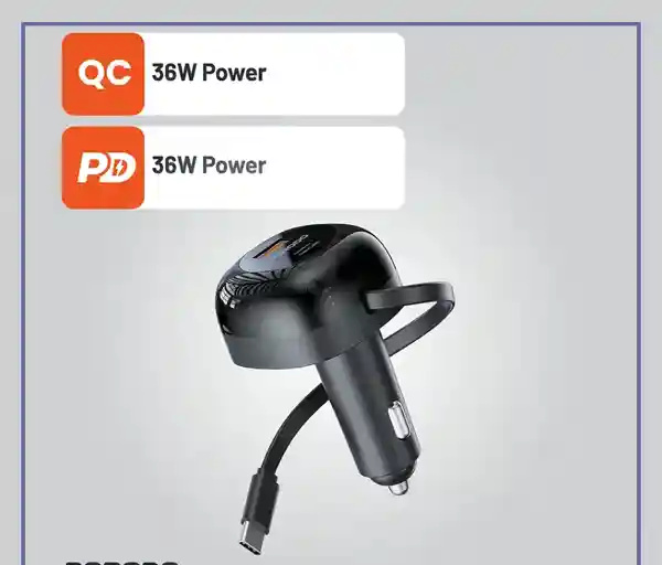 شارژر فندکی 47 وات همراه با کابل تایپ سی پرودو Porodo Dual Port Car Charger PD-FWCH030 (E)