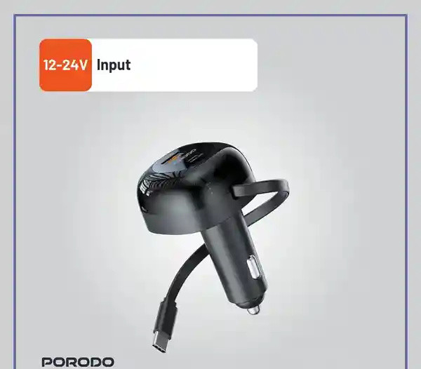 شارژر فندکی 47 وات همراه با کابل تایپ سی پرودو Porodo Dual Port Car Charger PD-FWCH030 (E)