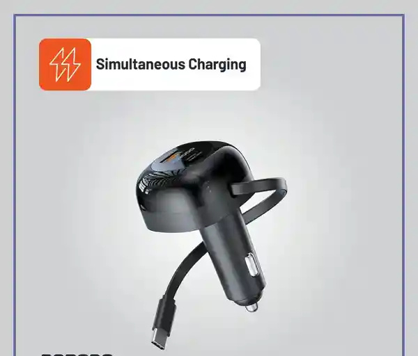 شارژر فندکی 47 وات همراه با کابل تایپ سی پرودو Porodo Dual Port Car Charger PD-FWCH030 (E)