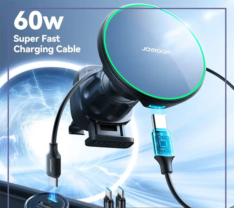 هولدر مگنتی و شارژر وایرلس دریچه کولری جویروم Joyroom Magnetic Wireless Car Charger Holder JR-ZS412 (E)