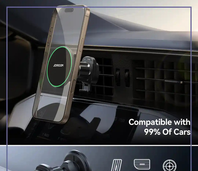 هولدر مگنتی و شارژر وایرلس دریچه کولری جویروم Joyroom Magnetic Wireless Car Charger Holder JR-ZS412 (E)