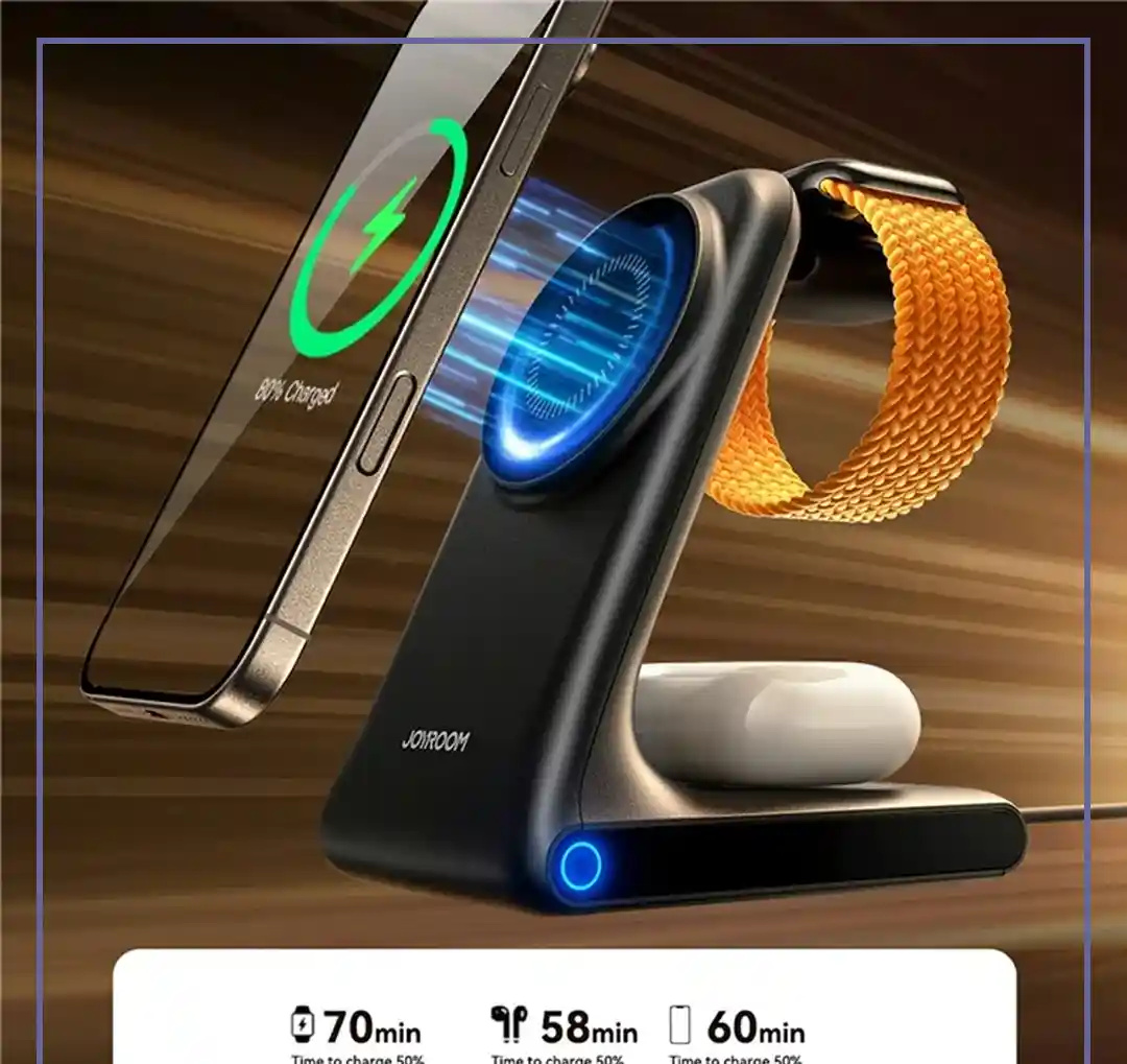 شارژر شارژ وایرلس رومیزی 3 در 1 جویروم JOYROOM 3 in 1 Wireless Charging Station JR-W15 (E)
