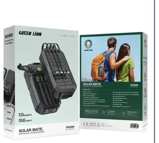 پاور بانک خورشیدی 20000 گرین لاین Green Lion Solar Mate Power Bank GNSOLM20PBK (E)