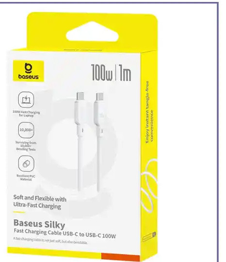 کابل دو سر تایپ سی 100 وات 1 متر بیسوس Baseus Silky Series Type-C to Type-C CB000114 (E)