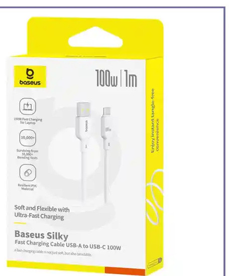 کابل تایپ سی 100 وات یک متر بیسوس Baseus Silky Series 1m 100W USB to USB-C CB000113 (E)