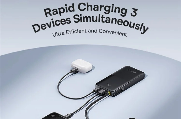پاوربانک 20وات 10000 با کابل بیسوس Baseus Power Bank Bipow 2 With Cable PPBD2-1W20 (E)