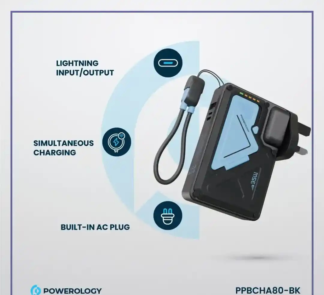 شارژر دیواری و پاوربانک وایرلس 10000 پاورولوژی Powerology 10000mAh Wall Charger MagSafe Power Bank PPBCHA80 (E)