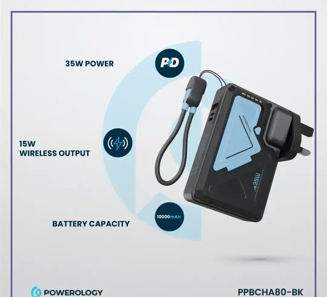 شارژر دیواری و پاوربانک وایرلس 10000 پاورولوژی Powerology 10000mAh Wall Charger MagSafe Power Bank PPBCHA80 (E)