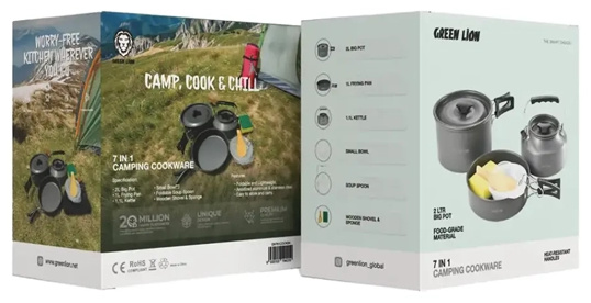 ست 7 تیکه ظروف کمپینگ گرین لاین Green Lion 7in1 Camping Cookware GN7N1COOKBK (E)