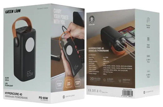 پاوربانک 65 وات 40000 گرین لاین Green Lion Hyper core 40 Power Bank GNHYPCO40BK (E)