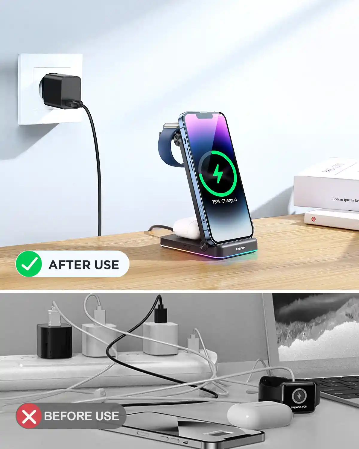 شارژر وایرلس چندکاره با آداپتور 18 وات جویروم JOYROOM JR-WQN01 (E)