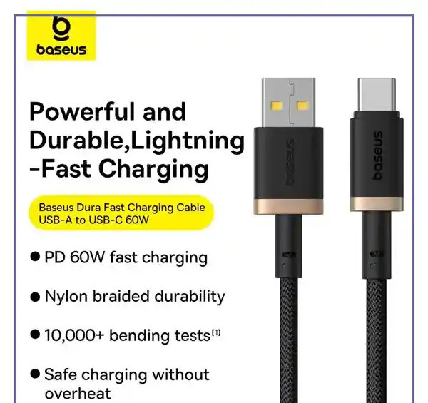 کابل تایپ سی 60 وات 2 متر بیسوس Baseus Dura Type-C Charging Cable CB000120 (E)
