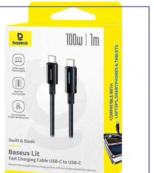 کابل دو سر تایپ سی فست شارژ 100 وات یک متری بیسوس Baseus Lit CB000148 (E)