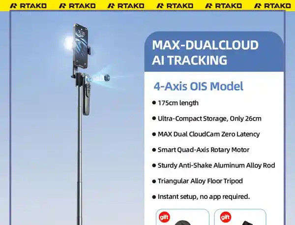 مونوپاد و سه پایه با قابلیت ردیابی 360 درجه رتاکو Rtako selfie stick AI-M18 (E)