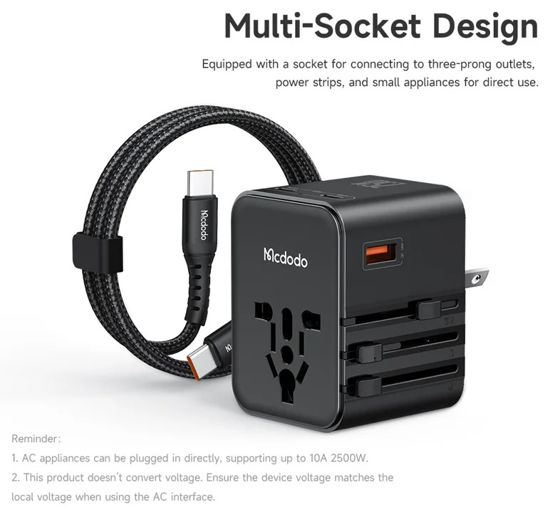 آداپتور شارژ مسافرتی 25 وات مکدودو یا کابل MCDODO CP-3260 Universal Travel Charging Adapter (E)
