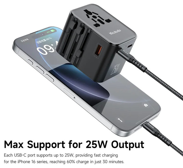 آداپتور شارژ مسافرتی 25 وات مکدودو یا کابل MCDODO CP-3260 Universal Travel Charging Adapter (E)