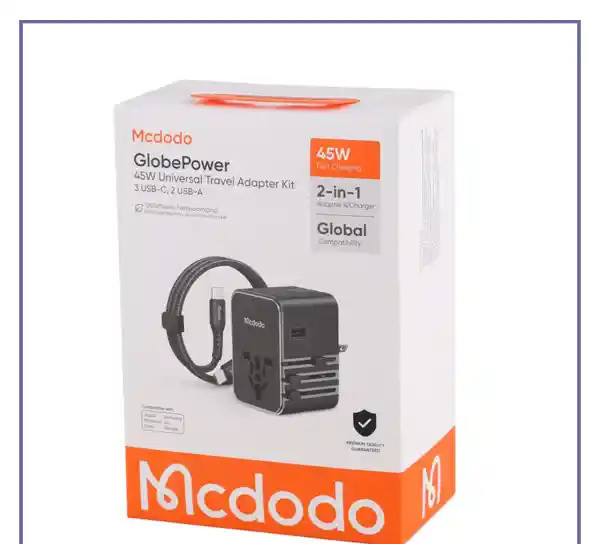 آداپتور شارژ مسافرتی 45 وات مکدودو یا کابل MCDODO CP-3270 Universal Travel Charging Adapter (E)