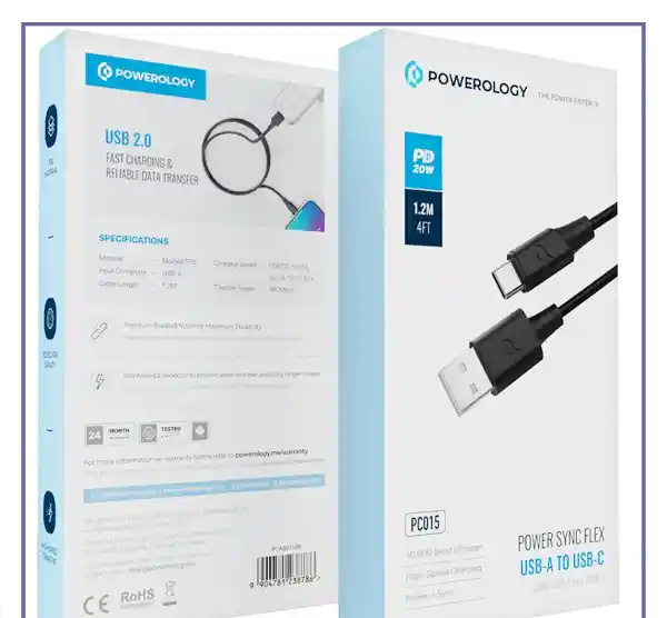 کابل شارژ تایپ سی پاورولوژی Powerology Power Sync Flex PCAB015BK (E)