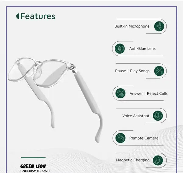 عینک هوشمند گرین لاین Green Lion Hamburg Smart Glasses GNHMBSMTGLSWH (E)