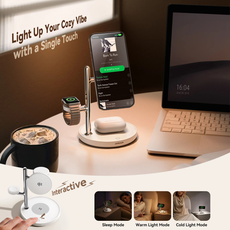 شارژر وایرلس 4 کاره جویروم JOYROOM JR-W23 Qi2 Wireless Charger (E)