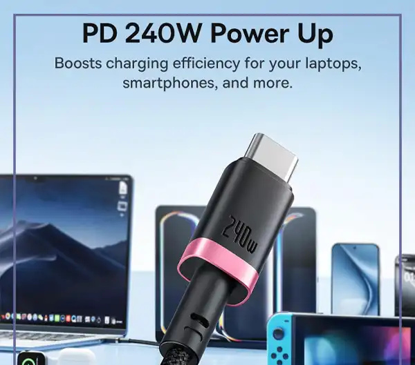 کابل شارژ دو سر تایپ سی 1 متر بیسوس Baseus Dura 240W Charging Data Cable CB000169 (E)