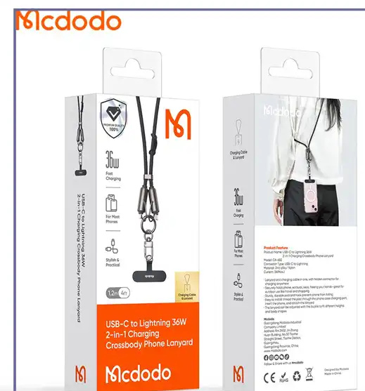 کابل شارژ تایپ سی به لایتنینگ 36 وات و بند آویز مک دودو Mcdodo CA-6820 Multifunctional Lanyard (E)