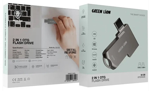 مبدل فلش او تی جی دوکاره 256 گیگ گرین لاین Green Lion 2 in 1 OTG GN2N1FL256SL (E)