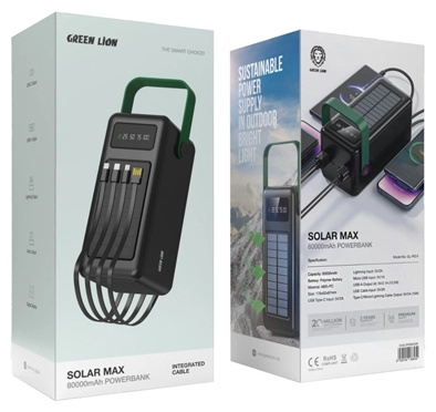 پاوربانک خورشیدی 80000 گرین لاین Green Lion Solar Max Power Bank GNSLRPB80KBK (E)