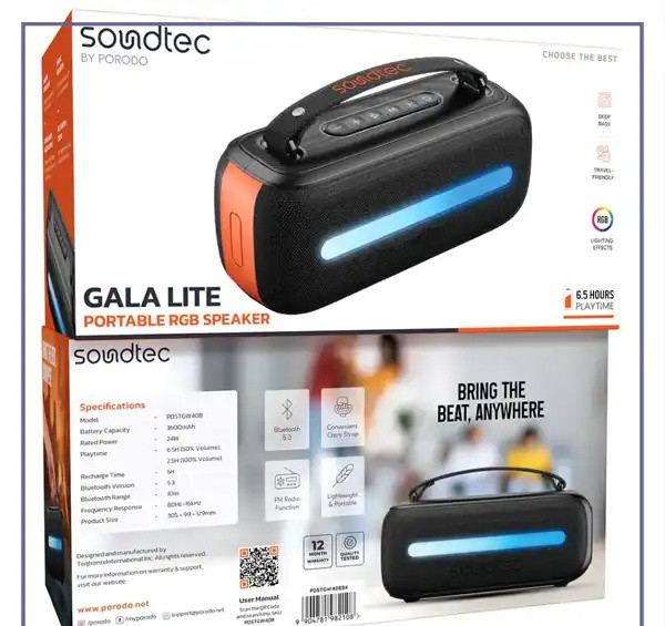 اسپیکر بلوتوثی 24 وات ساندتک پرودو Porodo Gala Lite Speaker PDSTGW40BBK (E)