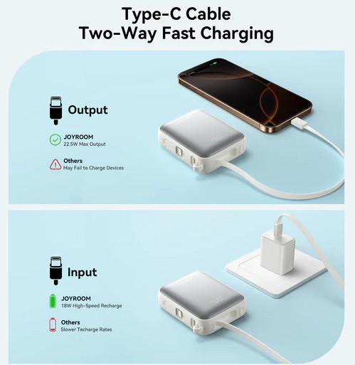 پاور بانک 10000 با کابل تایپ سی و لایتنینگ جویروم JOYROOM JR-PBF27 Power Bank (E)