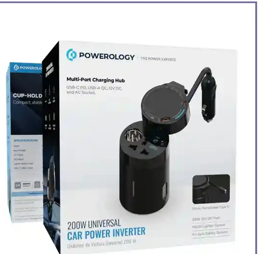 اینورتر 200 وات لیوانی پاورولوژی Powerology Car Power Inverter PWCPI200WBK (E)