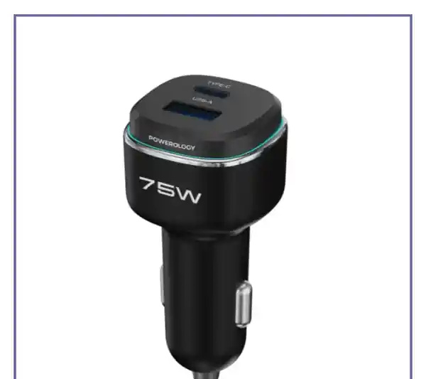 شارژر شاژر فندکی دو پورت 75 وات پاورولوژی Powerology 75W Car Charger PCCSR024BK (E)