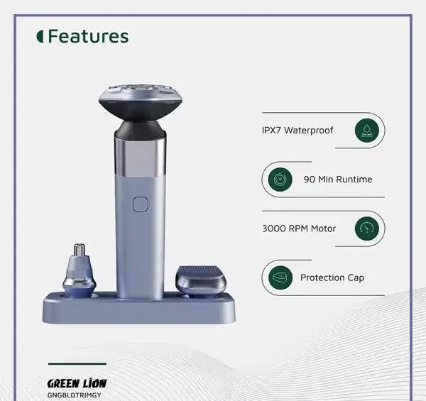 ریش تراش ماشین اصلاح 3 کاره گرین لاین Green Lion G-Blade Hair & Nose Trimmer Shaver GNGBLDTRIMGY (E)
