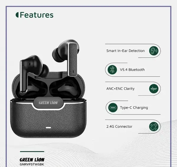 هندزفری بلوتوث گرین لاین Green Lion River Plus True Wireless Earbuds GNRVPSTWSBK (E)