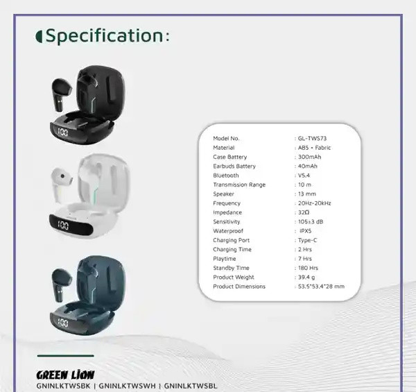 هندزفری بلوتوث گرین لاین Green Lion Tune X Earbuds GNTUNXTWS (E)
