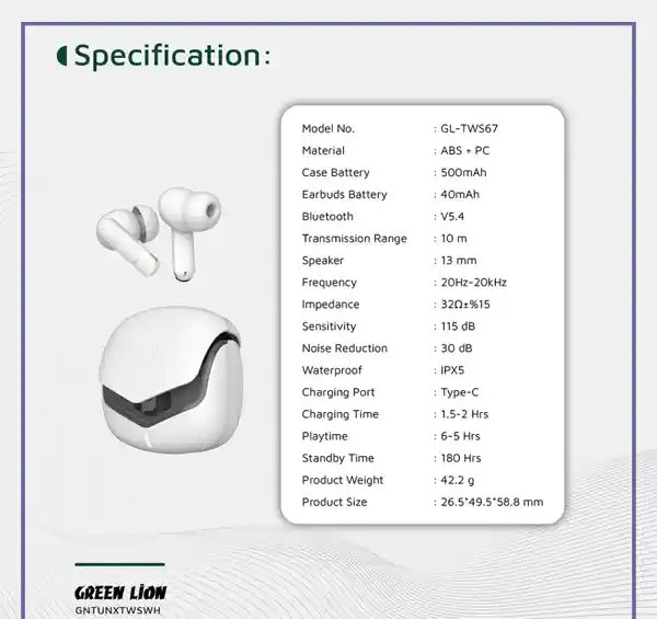 هندزفری بلوتوث گرین لاین Green Lion Tune X Earbuds GNTUNXTWS (E)