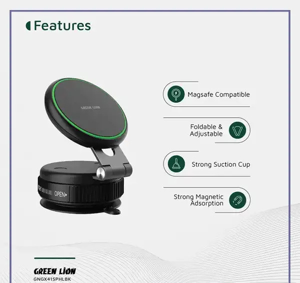 هولدر وکیومی گرین لاین Green Lion GX-41 Suction Phone Holder GNGX41SPHLBK (E)