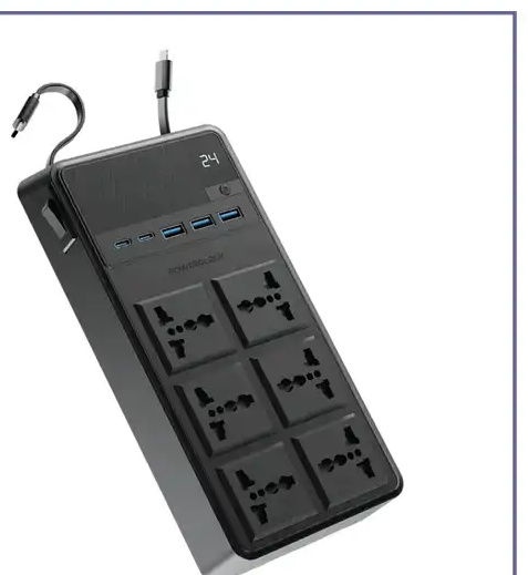 محافظ برق چندراهی برق 2500 وات به همراه کابل جمع شونده پاورولوژی Powerology 6AC Power Strip PWCUQC030 (E)