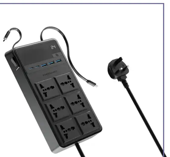 محافظ برق چندراهی برق 2500 وات به همراه کابل جمع شونده پاورولوژی Powerology 6AC Power Strip PWCUQC030 (E)